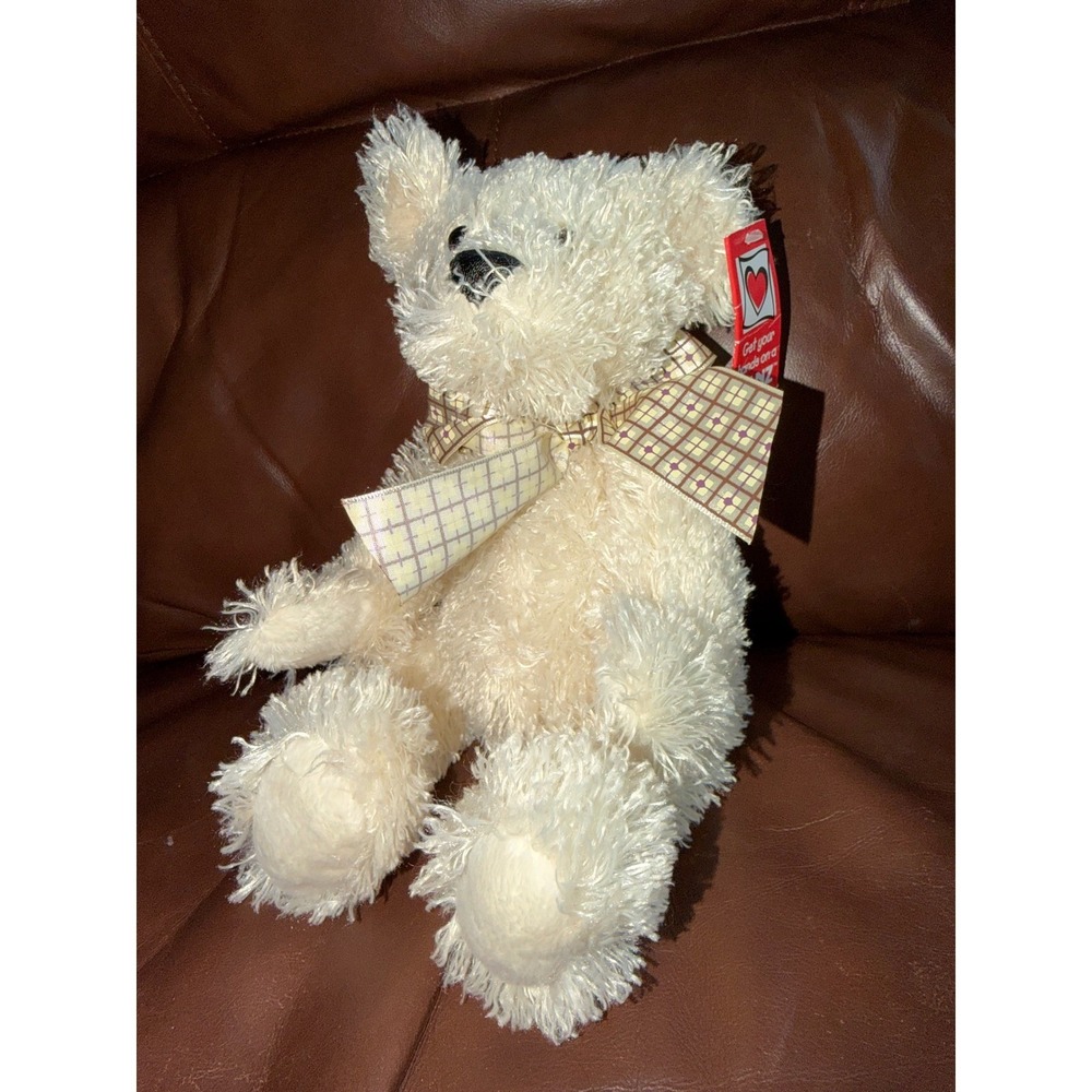 Ganz Murdoch Cream Shaggy Teddy Bear Plaid Bow Plush NWT